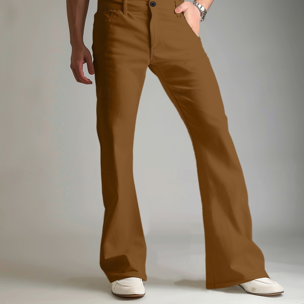 Men's Trousers Dress Pants Flared Pants Suit Pants Pocket Elastic Waist Plain Comfort Soft Full Length Daily Outdoor Going out Fashion Casual White Khaki Stretchy 2026 - $29.99 –P3