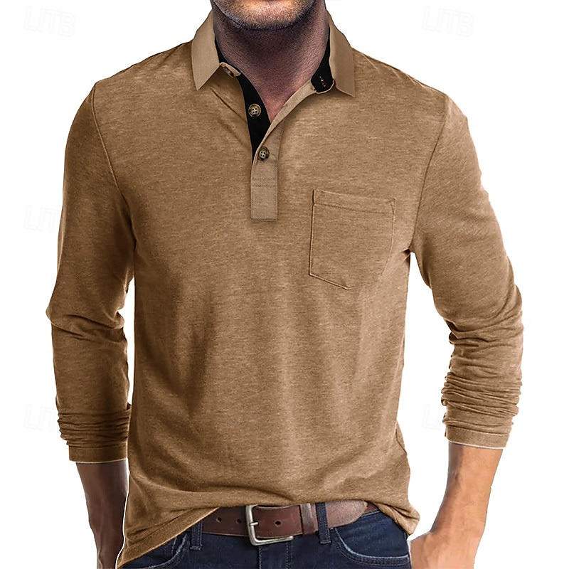 Herr Golftröja golfpolo Arbete Ledigt Kavajslag Långärmad Grundläggande Modern Ensfärgat Knapp Ficka Vår & Höst Normal Vin Aprikos Svart Vit Mörkröd Gul Golftröja 2025 - $21.99 –P3