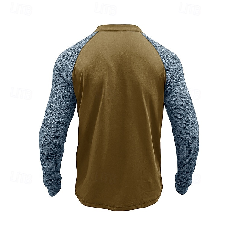 Herren T-Shirt mit Knöpfen T Shirt Henley Hemd T-Shirt Langarm Henley Frühling & Herbst Farbblock Mode Designer Basic Patchwork Urlaub Straße Ausgehen Königliches Blau Blau Armeegrün Top T-Shirt für 2025 - $32.99 –P15