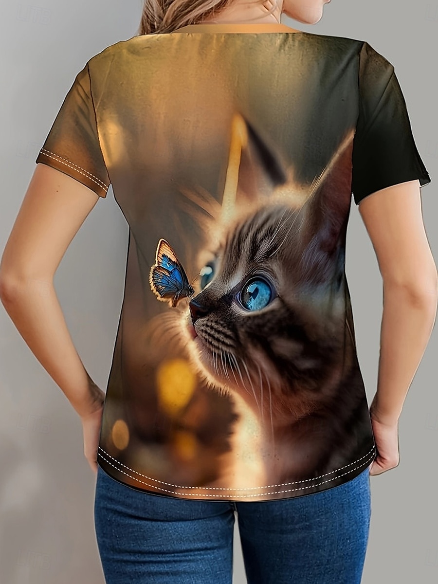 kvinnors t-shirt casual print kortärmad vanliga toppar dagligen brun sommar 2025 - $19.99 –P2