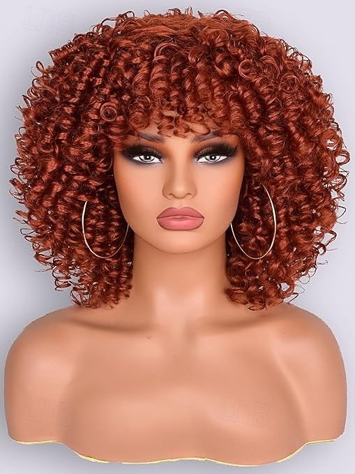 perruques afro bouclées pour femmes noires perruque courte bouclée avec frange boucles crépues cheveux bouclés perruques synthétiques pour femmes afro-américaines de 2025 ? $25.99 –P1