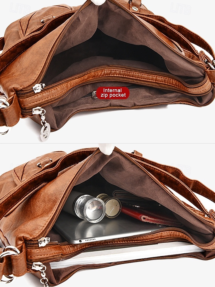 Women's Brown Faux Leather Hobo Bag with Multiple Pockets in Casual Boho Style for Everyday Use 2025 - $42.99 –P3