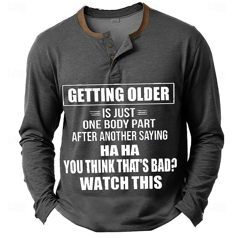 2026年 男性用面白い年を取るユーモア長袖ヘンリーハーフTシャツ  コレクション – QAR 91.07 –P5