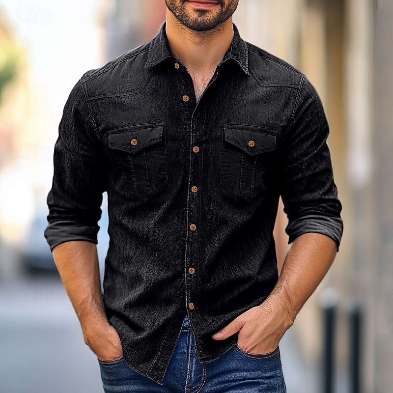 Per uomo Camicia Camicia in chambray Camicia in calicò Maglietta informale Camicia con bottoni Camicia di jeans Blu denim Nero Blu marino Azzurro Manica lunga Liscio Colletto Da mare Giornaliero del 2025 a $34.99 –P2