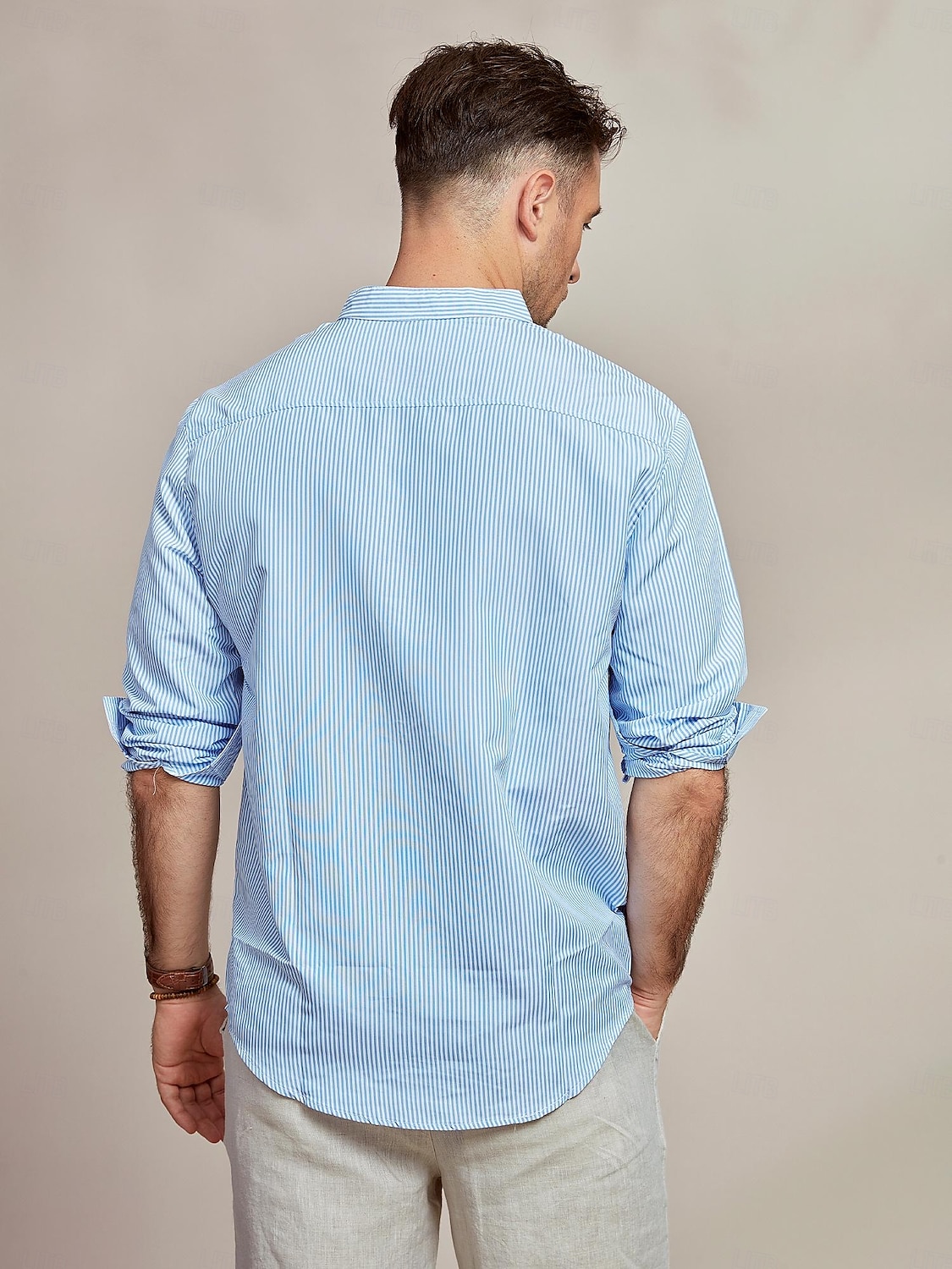 Herren Hemd Hemd mit Stehkragen Sommerhemd Strandbekleidung Knopfhemd Lässiges Hemd Blau Langarm Gestreift Ständer Hawaiianisch Festtage Bedruckt Bekleidung Baumwollmischung Modisch Klassisch 2025 - $23.99 –P5