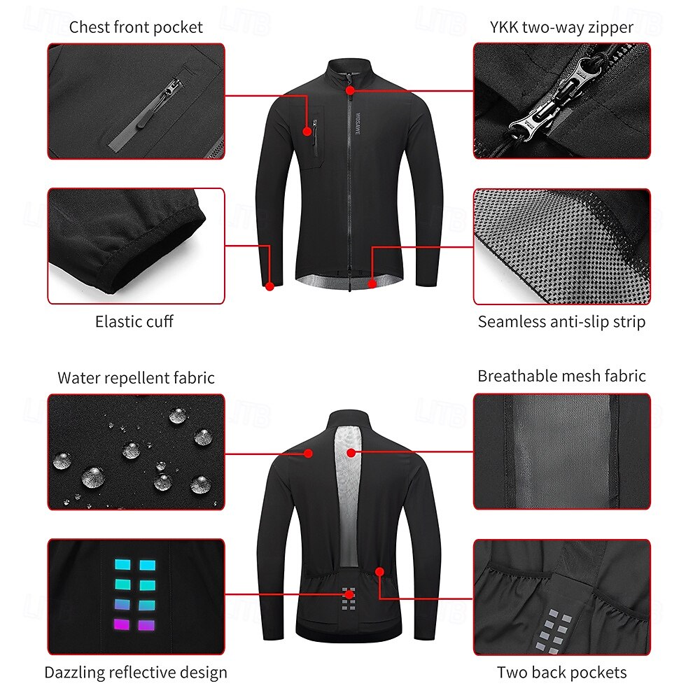 Муж. Велокуртки Ветровка Велокофты Сплошной цвет Длинный рукав Велоспорт Жакет Спортивный костюм Ветровки с 3 задними карманами Горные велосипеды Шоссейные велосипеды 2026 - $57.99 –P12