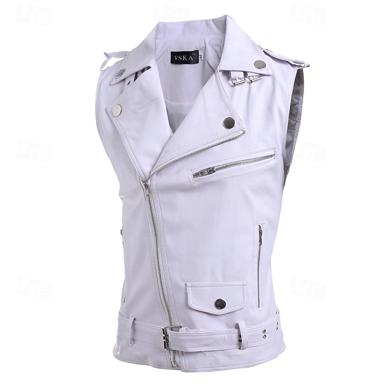 Herren Weste Lederweste Täglich Verabredung Urlaub Modisch Brautkleider schlicht Frühling & Herbst Tasche Polyester Komfortabel Glatt Reisverschluss Kargen Regular Fit Schwarz Weiß Rote Weste 2025 - $49.99 –P8