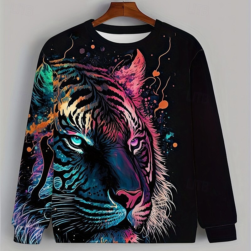Boys 3D Graphic Tiger Sweatshirt Long Sleeve Spring Fall Fashion Basic Kids 4-12 Years Crew Neck Outdoor Casual Daily Regular Fit 2025 - $16.49 –P1