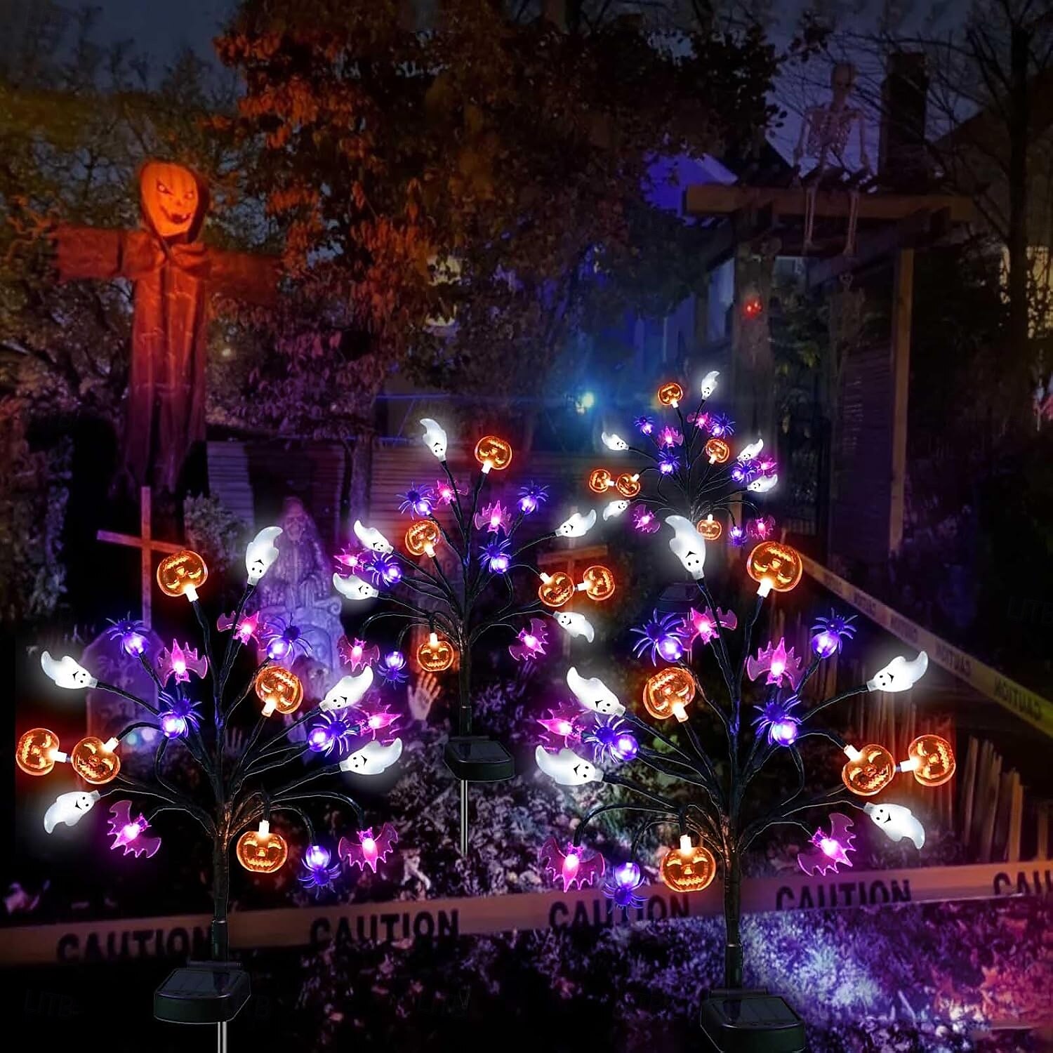 1/2db napelem 3d sütőtök denevér szellem pók halloween ösvény fények napelemes halloween dekorációk kültéri pázsit lámpák 20 led vízálló udvari terasz út sír halloween dekorációs lámpa 2025 - $30.99 –P5