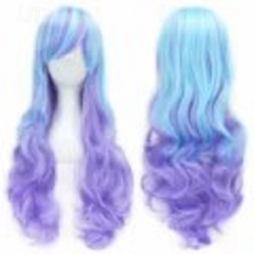 Parrucca ombre arcobaleno in capelli sintetici con frangia rossa gialla viola verde blu per donne nere Festa di Halloween Cosplay del 2025 a $15.99 –P13