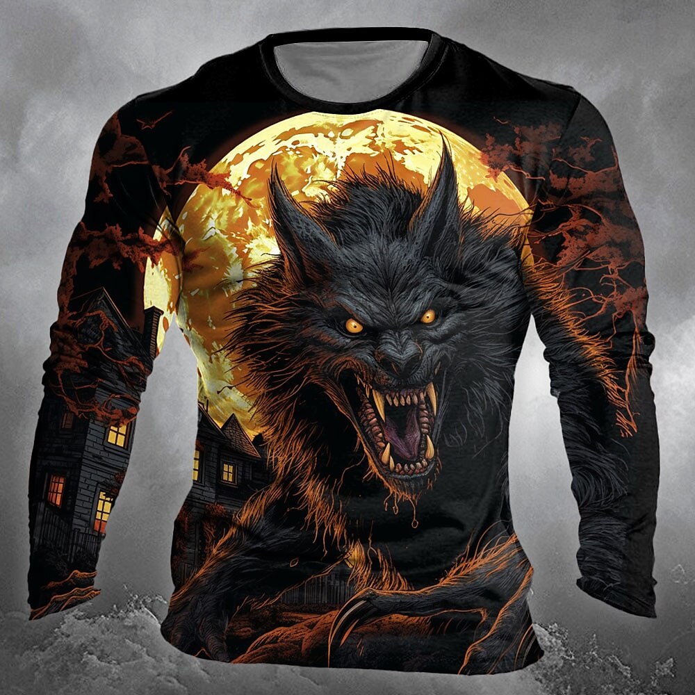 Halloween Herr Varulv T-shirt Långärmad T-shirt 3D-tryck Rund hals Skjorta Designer Retro / vintage Gata Ledigt Dagligen Svart Sommar Vår Höst Kläder S M L XL XXL XXXL 2025 - $19.99 –P1