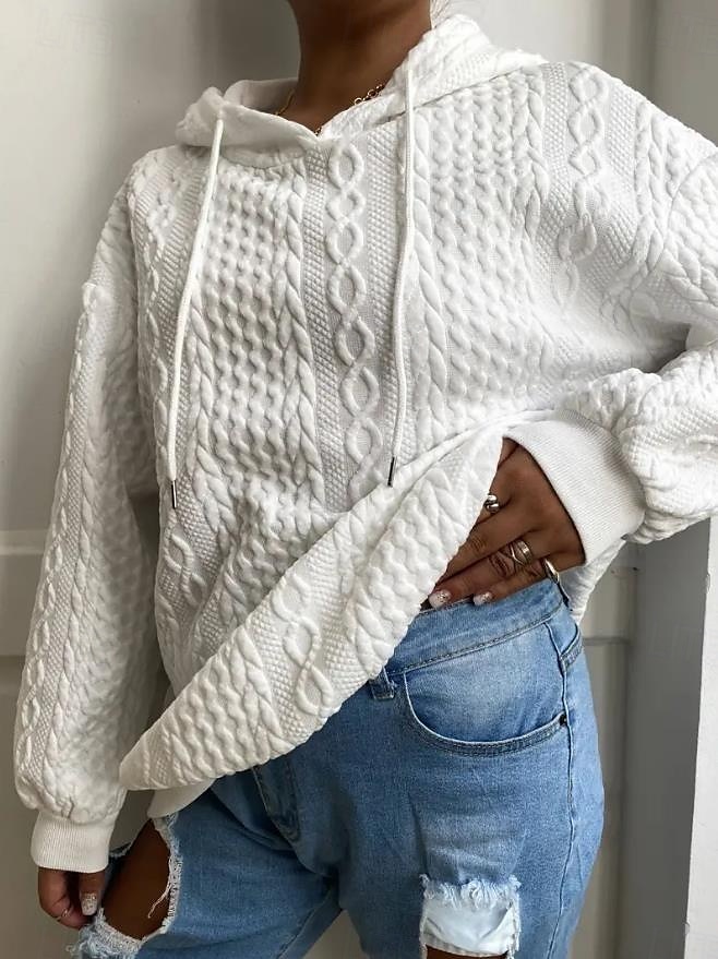 felpa con cappuccio da donna moda semplice lavoro quotidiano casual con cappuccio patchwork vestibilità ampia manica lunga nero bianco cachi grigio autunno inverno del 2025 a $38.99 –P3