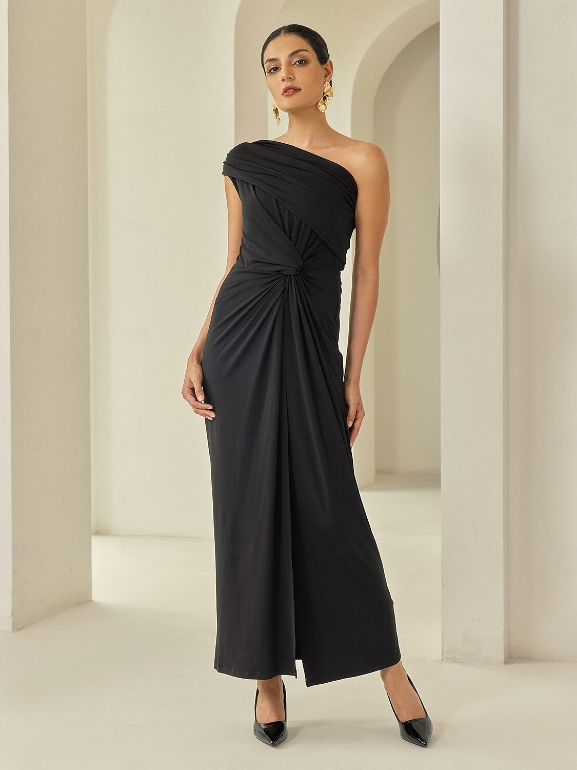 svart ärmlös rynkad twist elegant fest/kväll/bröllop gästfåll maxiklänning klänning för att imponera 2024 2025 - $90.99 –P6