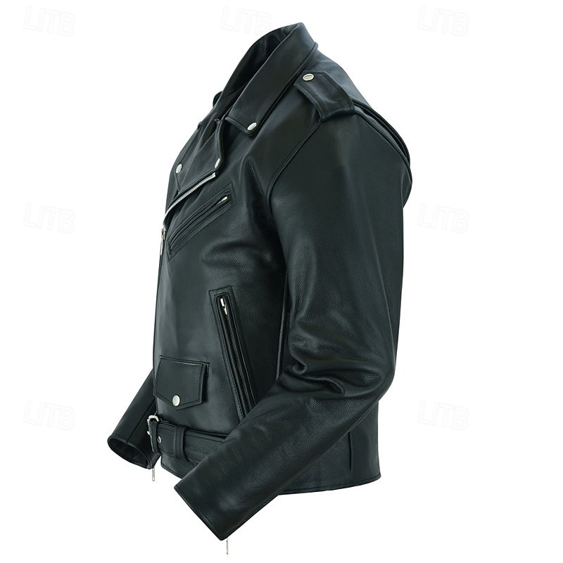 Men's Faux Leather Jacket Transition Jacket Biker Jacket Negan Leather Jacket Daily Vacation Windproof Warm Pocket Fall & Winter Plain Fashion Classic Lapel Regular Black Jacket 2026 - $48.99 –P6