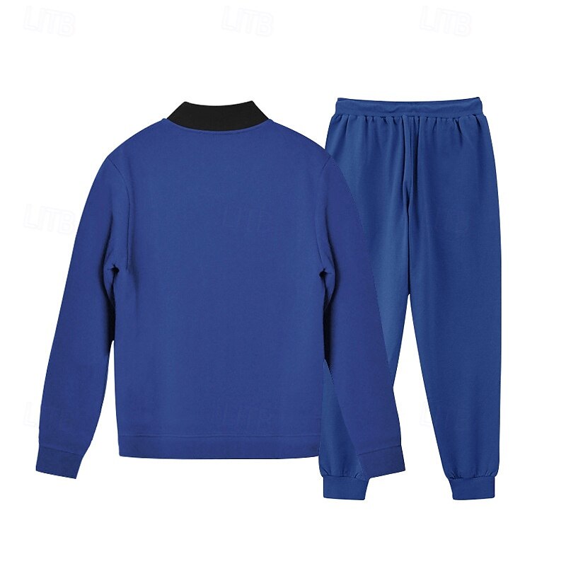 Herren Trainingsanzug Jogginganzug Sweatshirt mit durchgehendem Reißverschluss Marineblau Stehkragen Einfach 2 teilig Täglich Sport & Outdoor Ferien Polyester Streetwear Basic Lässig Frühling & Herbst 2026 - $40.99 –P5