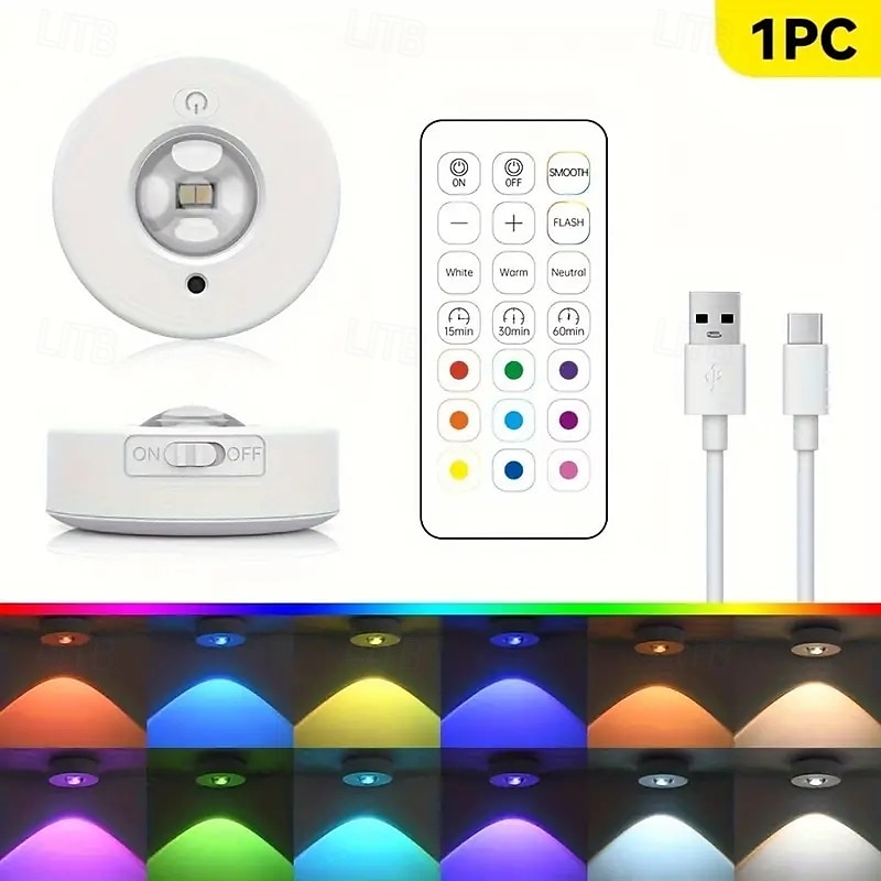 Rechargeable Magnetic RGB LED Cabinet Light with Remote Control Picture Light 12 Color Options Indoor Light for Cabinets and Display Cases USB Rechargeable Xmas Halloween Home Decorative Lamp 1/3Pcs 2025 - $14.49 –P12