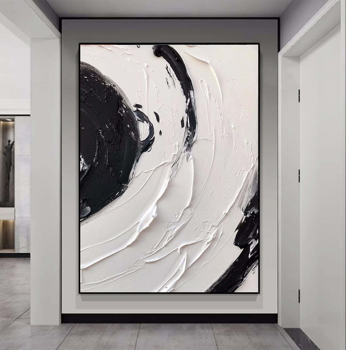 großes Gemälde mit schwarzen Wellen, handgemaltes schwarzes abstraktes Gemälde, handgemachtes Ölgemälde in Schwarzweiß, Leinwandkunst, modernes Gemälde, großes Kunstwerk, abstraktes Leinwandgemälde, 2025 - $125.99 –P7