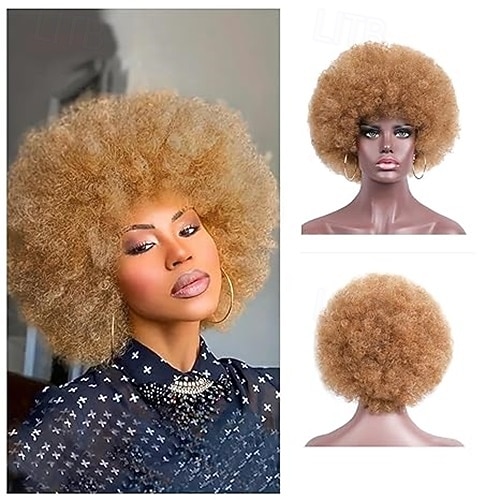 peruca afro para mulheres perucas afro dos anos 70 perucas afro crespas de aparência natural perucas cacheadas com franja peruca afro curta e saltitante peruca afro puff suave peruca afro de cabelo de 2025 por $17.99 –P4