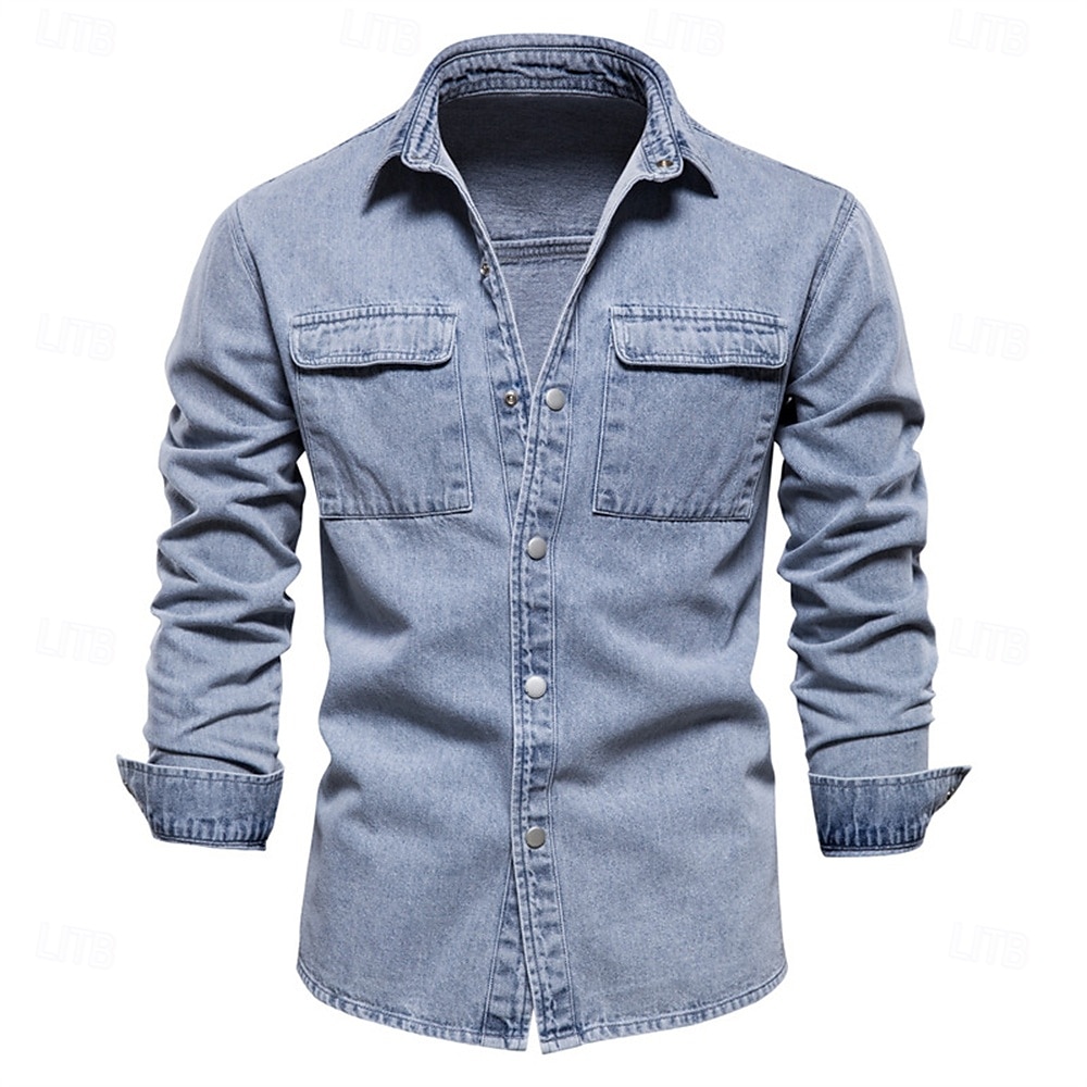 Man Casual / Dagelijks Denim Lente & Herfst Effen / effen kleur Casual Revers Normaal Zwart Licht Blauw Jacks 2025 - $41.99 –P1