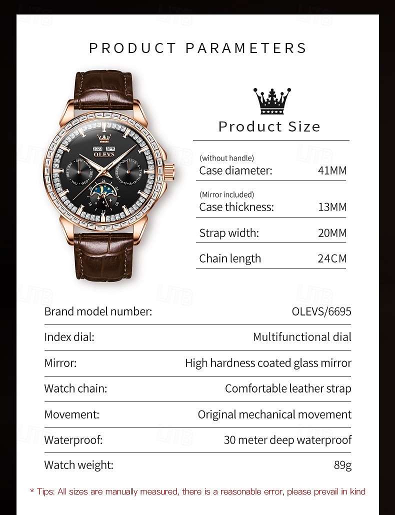 OLEVS Men Mechanical Watch Fashion Business Wristwatch Automatic Self-winding Moon phase Luminous Perpetual Calendar Steel Leather Watch 2025 - $147.99 –P15