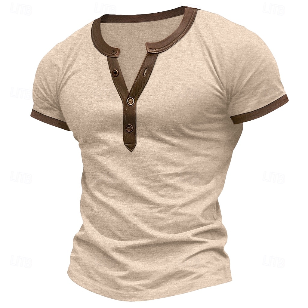 Homme T-shirt Chemise Henley Manche Courte Couleur Unie Mode Designer Confortable Patchwork Boutons Henley Occasionnel Quotidien Extérieur Été Kaki T-shirt Henley de 2026 ? $18.99 –P1