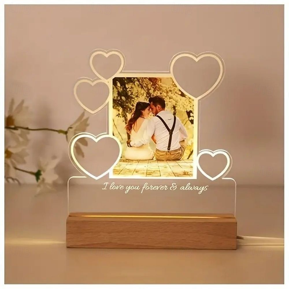 personalisierter Nachtlicht-Fotorahmen in Herzform, LED-Nachtlicht zur Hochzeit – individuelle Foto-Acryl-USB-Lampe, romantisches Geschenk zum Hochzeitstag, Geburtstag, perfekt für Paare und Freunde 2026 - $16.99 –P5