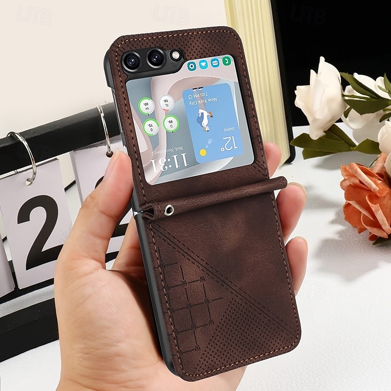 2025年 電話 ケース 用途 サムスンのギャラクシー Zフリップ6 Z Flip 5 Z Flip 4 Z Flip 3 フリップカバー 耐衝撃 幾何学模様 PC PUレザー コレクション – $17.99 –P14