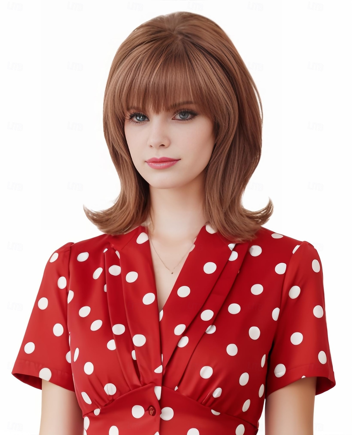 Vintage krátká vlnitá paruka s ofinou retro bouffant včelí úl paruky vhodná na kostým nebo karnevalovou párty v 60. a 70. letech paruky na Halloween 2025 - $19.49 –P7