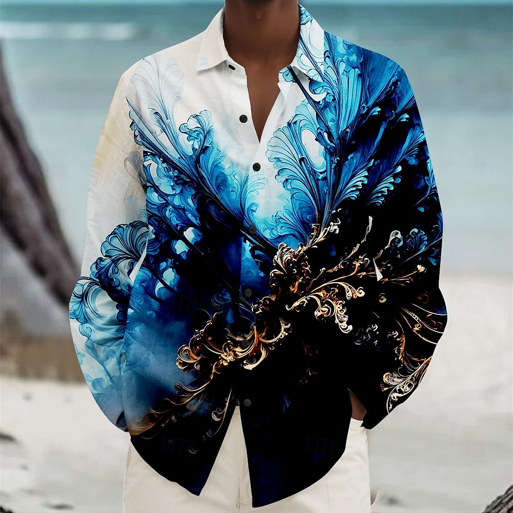 Herren Strandhemd Knopfhemd Langarm Hawaiianisch Brautkleider schlicht Urlaub Täglich Herbst Winter Frühling Sommer Hemden mit Kragen 3D-Druck Schwarz Blau Orange Leicht Blau 2025 - $25.99 –P6
