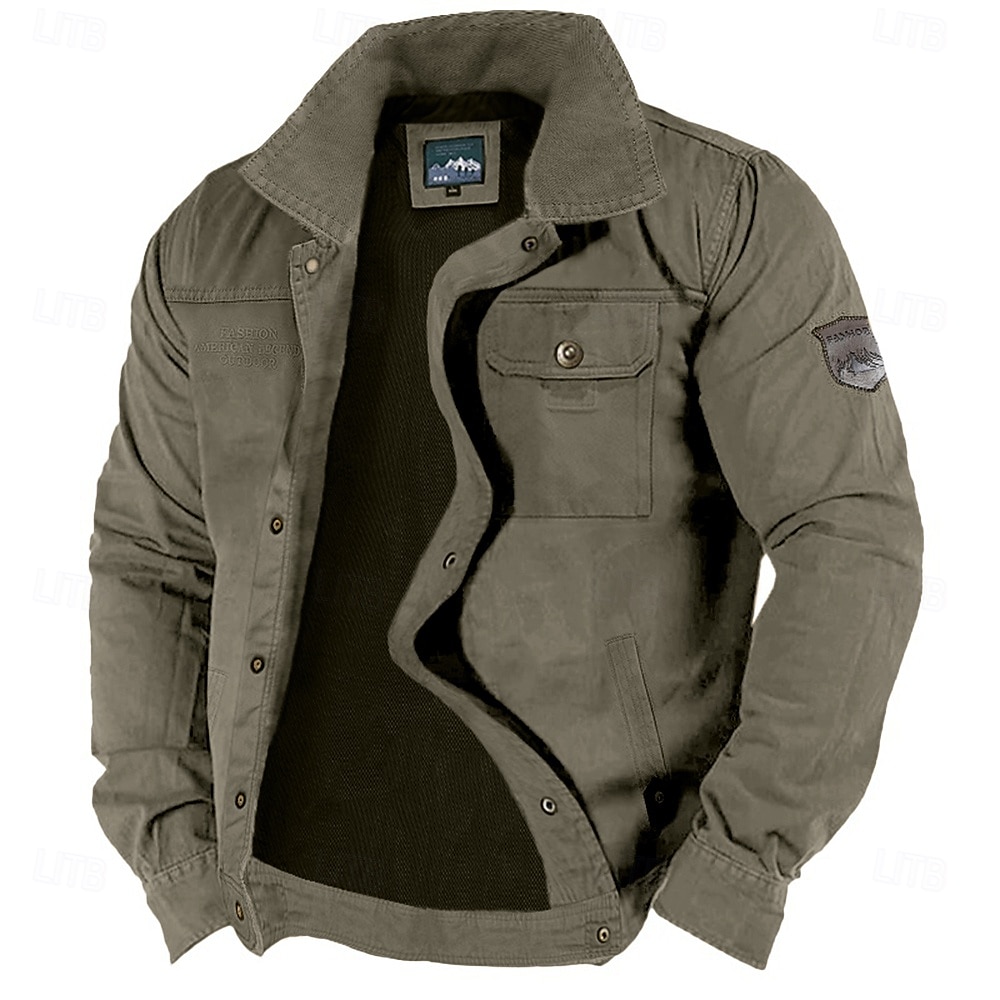 Men's Lightweight Jacket Trucker Jacket Utility Jacket Cargo Jacket Outdoor Vacation Wearproof Multiple Pockets Spring &  Fall Plain Fashion Classic Lapel Regular Khaki Army Green Dark Blue Jacket 2025 - €48.05 –P1