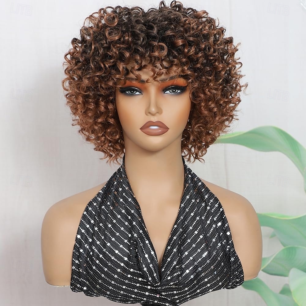 Short Kinky Curly Wigs With Bangs for Black Women Wigs Synthetic Curly Wig High Temperature Fiber Short Curly Afro Wig 2025 - $20.99 –P1