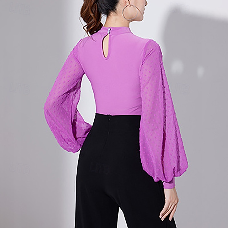 Dança de Salão Roupas Esportivas Collant / Pijama Macacão Cor Pura Recortes Tule Mulheres Espetáculo Treino Manga Longa Alto Poliéster de 2026 por $46.99 –P4