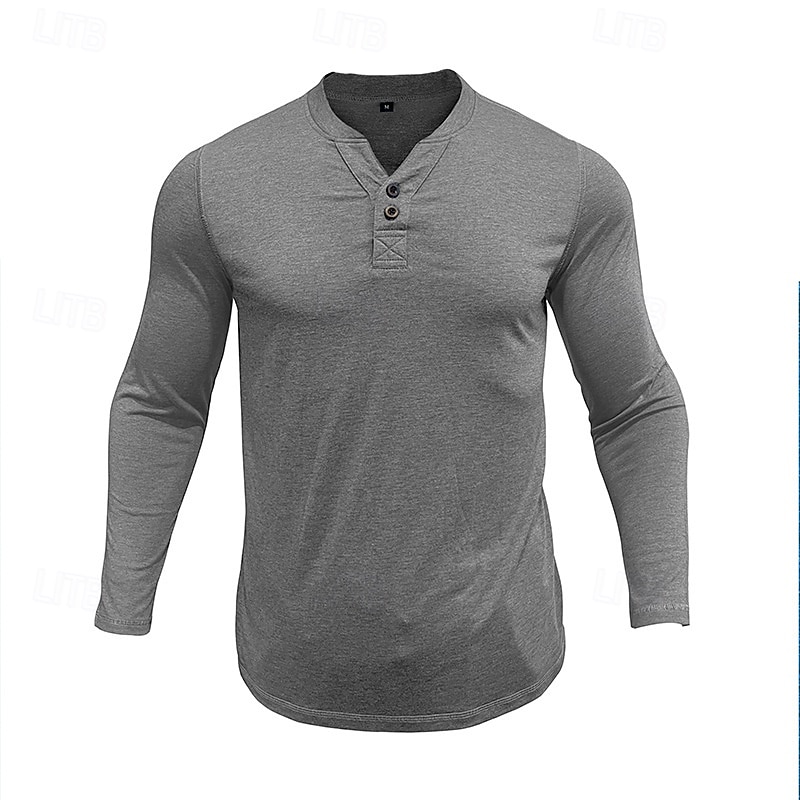 Herren T-Shirt mit Knöpfen T Shirt Henley Hemd T-Shirt Langarm Henley Frühling & Herbst Einfach Mode Designer Basic Urlaub Straße Ausgehen Meerblau Wein Blau Top T-Shirt für Herren 2025 - $26.99 –P14