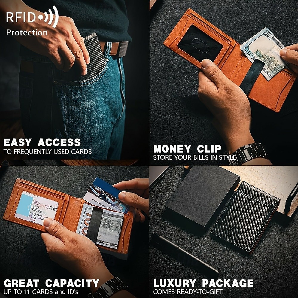 Кошелек с блокировкой RFID, простой многофункциональный тонкий складной держатель кредитных карт, портативный мужской кошелек с передним карманом и зажимом для денег 2025 - $15.99 –P4