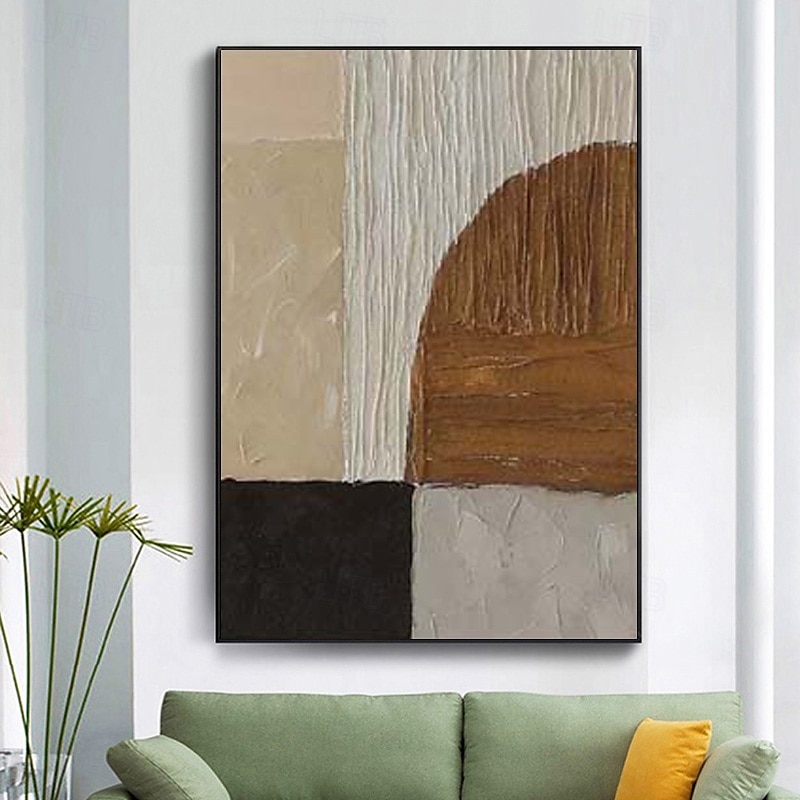 art mural wabi sabi marron et blanc peint à la main peinture abstraite marron et noire sur toile peinture texturée blanche grande décoration murale neutre pour le salon cadre tendu de 2025 ? $131.99 –P7