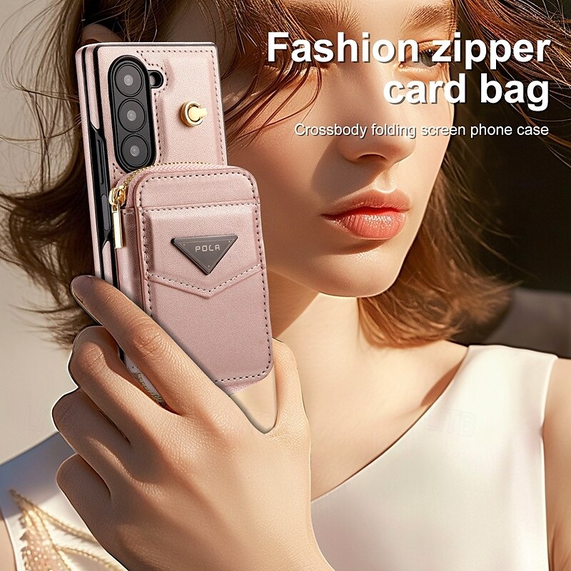 Phone Case For Samsung Galaxy Z Fold 6 Wallet Case with Stand Holder Zipper Full Body Protective Retro Genuine Leather 2025 - $33.99 –P10