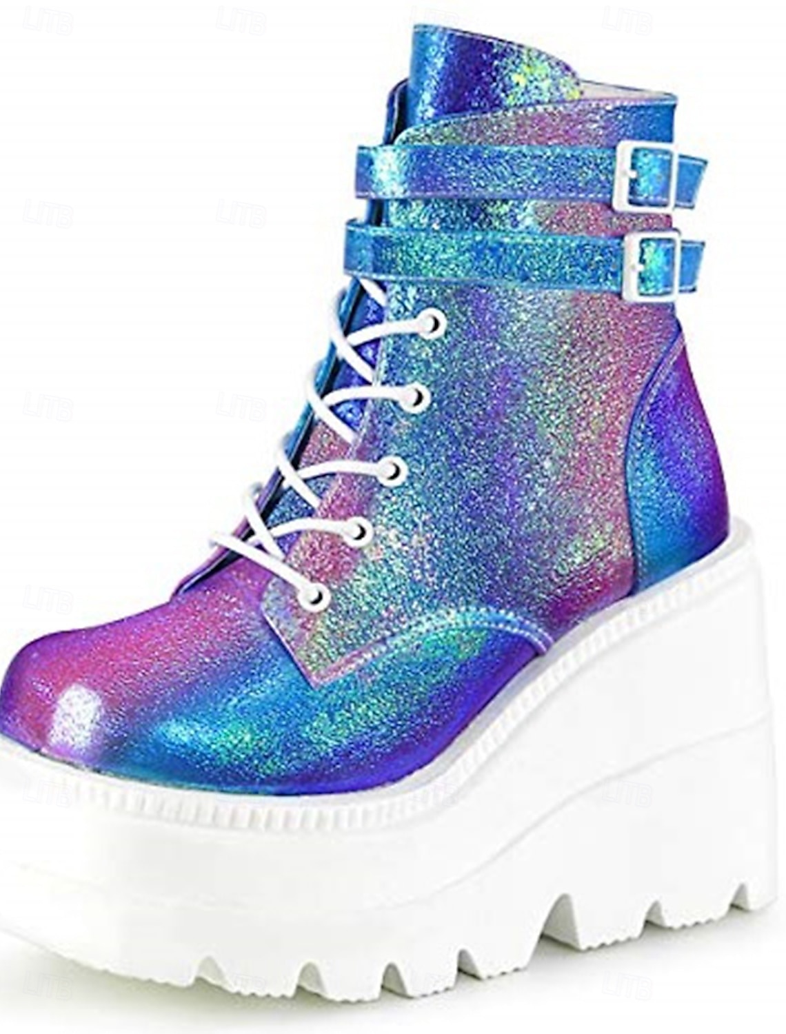 Holographic Platform Wedge Ankle Boots for Women - Trendy and Bold Footwear for Festivals and Parties 2025 - $59.99 –P1