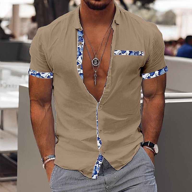 Herren Hemd leinenhemd Sommerhemd Strandbekleidung Lässiges Hemd Knopfhemd Farbblock Urlaub Curise Schwarz Weiß Rosa Marineblau Kurzarm Kargen Sommer Bekleidung Patchwork 2025 - $21.99 –P4