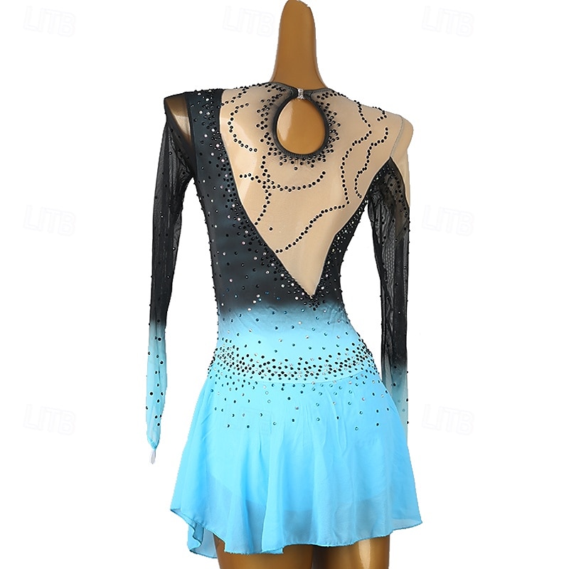 Kunstschaatsjurk Dames Voor meisjes Schaatsen Jurken Waterblauw Rood Zwart / blauw Lapwerk Open achterkant Netstof Spandex Hoge Elasticiteit Opleiding Oefenen Professioneel Kunstschaatskleding 2025 - $169.99 –P13