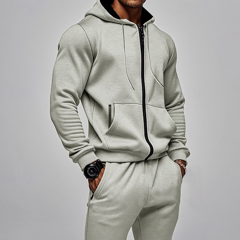 Per uomo Felpa con cappuccio Tuta Da Ginnastica Felpa con cappuccio a zip intera Tuta da ginnastica Nero Blu marino Cachi Grigio Con cappuccio Liscio Tasche A cordoncino 2 pezzi Sportivo Giornaliero del 2025 a $51.99 –P3