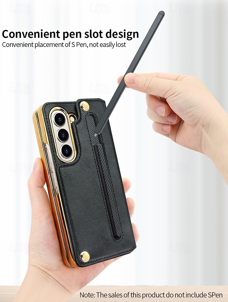 телефон Кейс для Назначение SSamsung Galaxy Z-сгиб 6 Z Fold 5 Z Fold 4 Кейс на заднюю панель со стендом и протектор экрана с ремешком на запястье Ретро ТПУ Кожа PU 2025 - $27.99 –P9