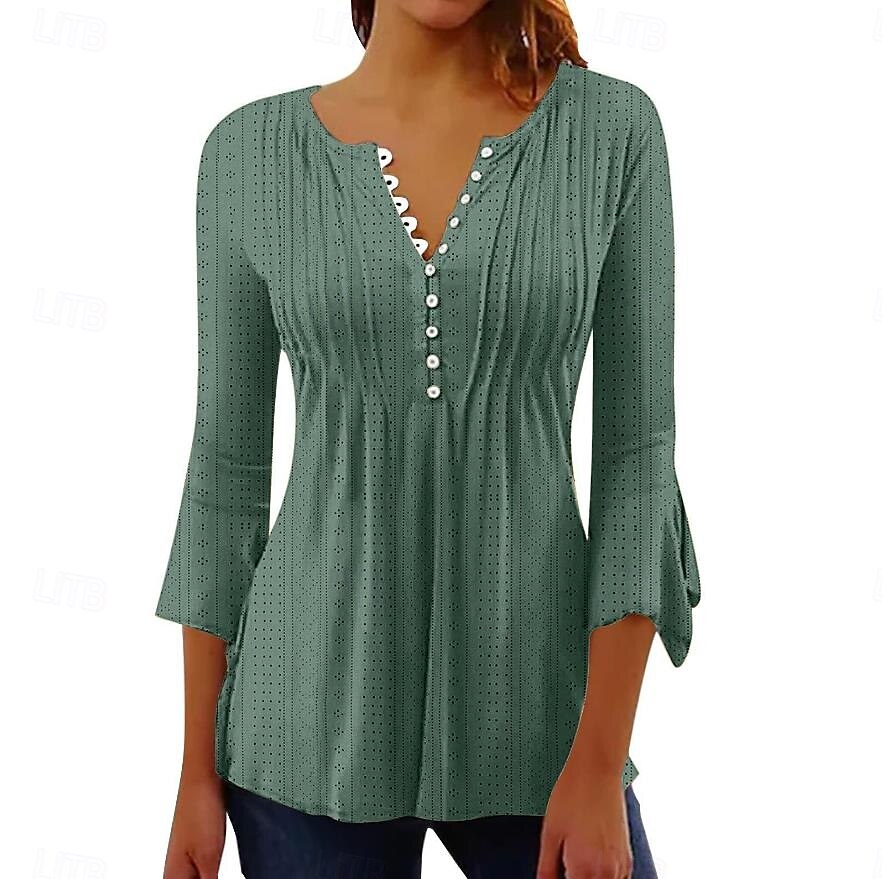 chemisier femme élégant moderne manches 3/4 hauts réguliers col en V travail quotidien jaune bleu violet vert printemps automne de 2025 ? $23.99 –P4