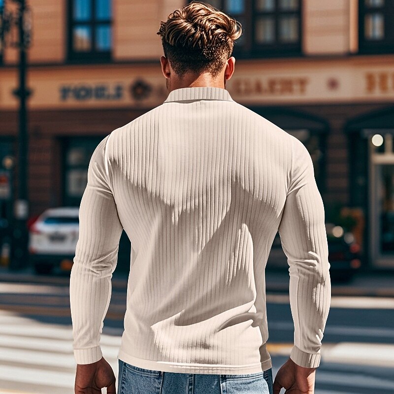 Herren Golfshirt Golf Poloshirts Lässig Arbeit Revers Langarm Basic Modern Einfach Knöpfe Frühling & Herbst Normale Passform Weiß Golfshirt 2026 - $21.99 –P15