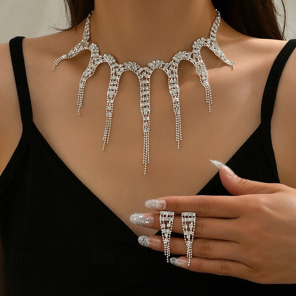 Smykke Sett 3 stk Strass Legering Øredobber Halskjeder Dame Elegant Årgang Nydelig geometriske Geometrisk Form Smykkesett Til Bryllup Fest jubileum 2025 - $19.49 –P6