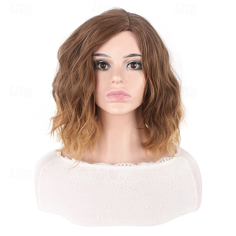 parrucche sintetiche corte da donna resistenti al calore capelli ricci parte centrale parrucca multicolore arcobaleno blu arancione sfumata del 2026 a $15.49 –P10