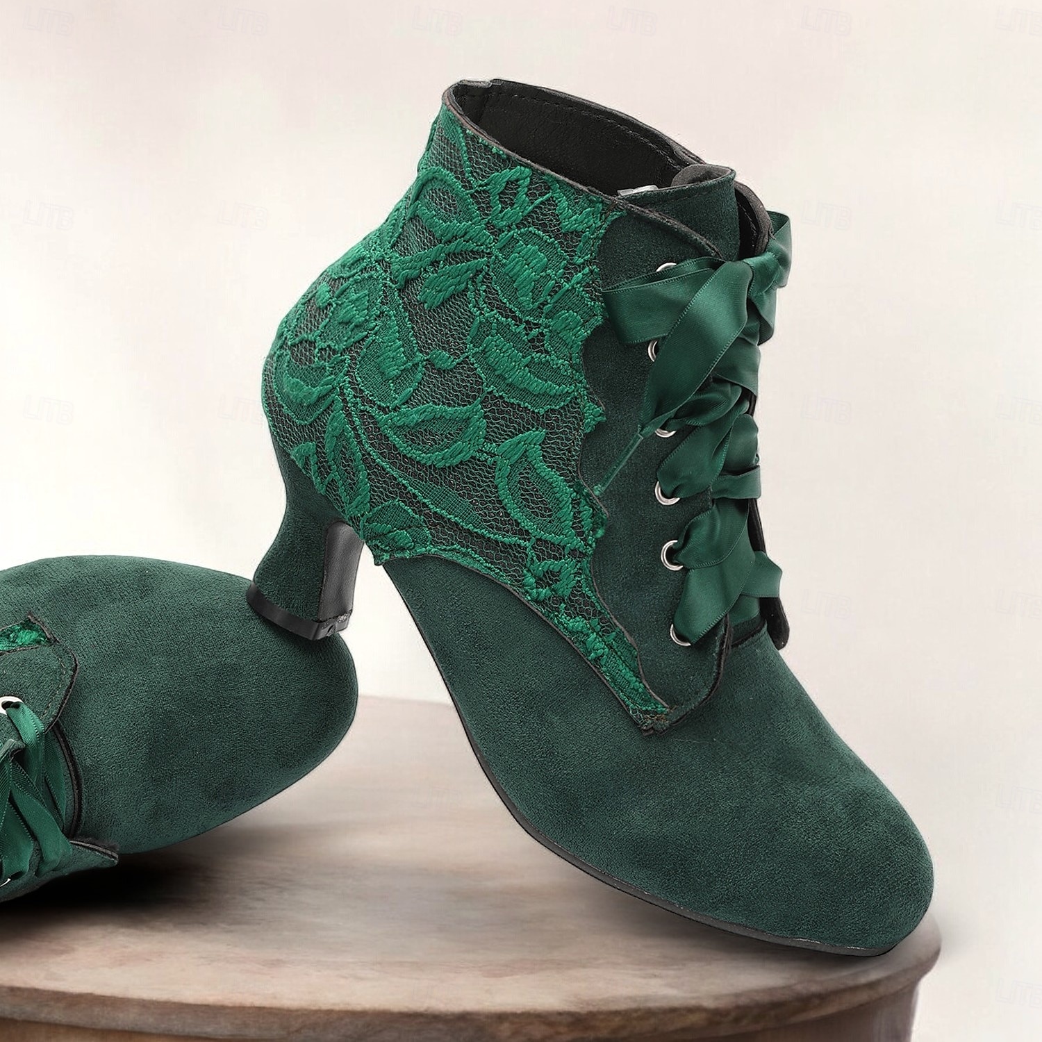 dámské viktoriánské šněrovací kotníkové boty - zelené semišové kozačky na vysokém podpatku pro vintage a steampunk kostýmy 2025 - $59.99 –P1