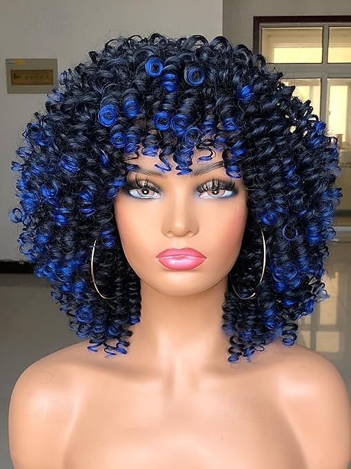perruques afro bouclées pour femmes noires perruque courte bouclée avec frange boucles crépues cheveux bouclés perruques synthétiques pour femmes afro-américaines de 2025 ? $25.99 –P3