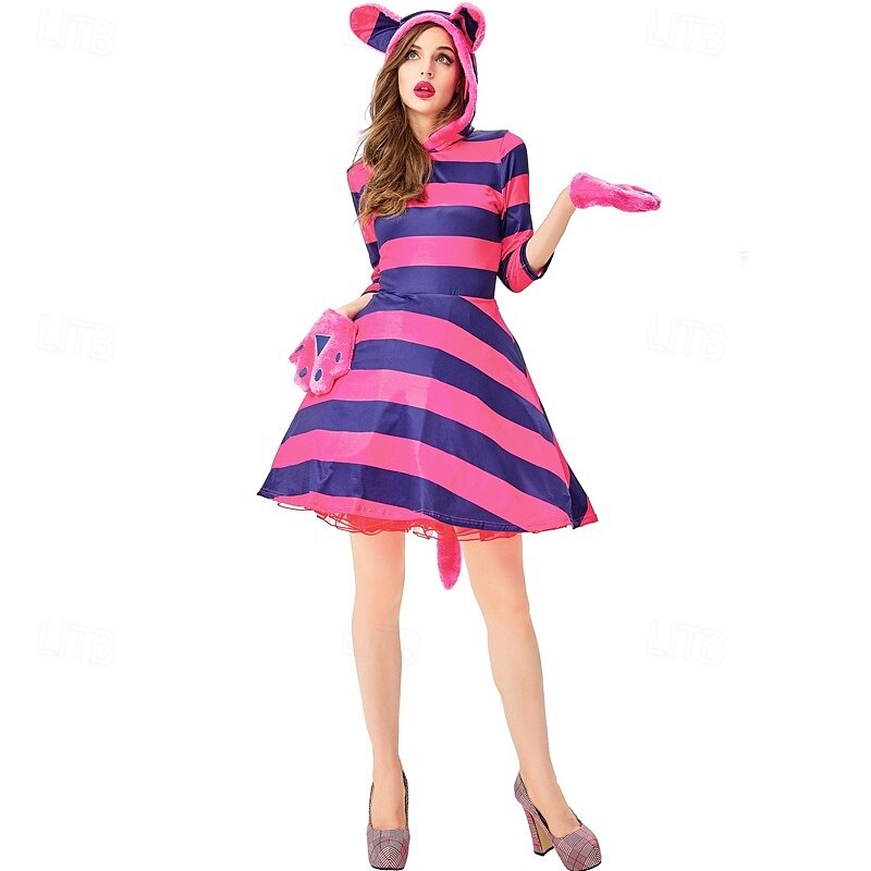 Alice in Wonderland Pohádka Cheshire Cat Halloween skupinové rodinné kostýmy Děti Dámské Dívčí cosplay Výkon Večírek předvečer Všech svatých Karneval Jednoduchý karnevalový kostým 2025 - $43.99 –P8
