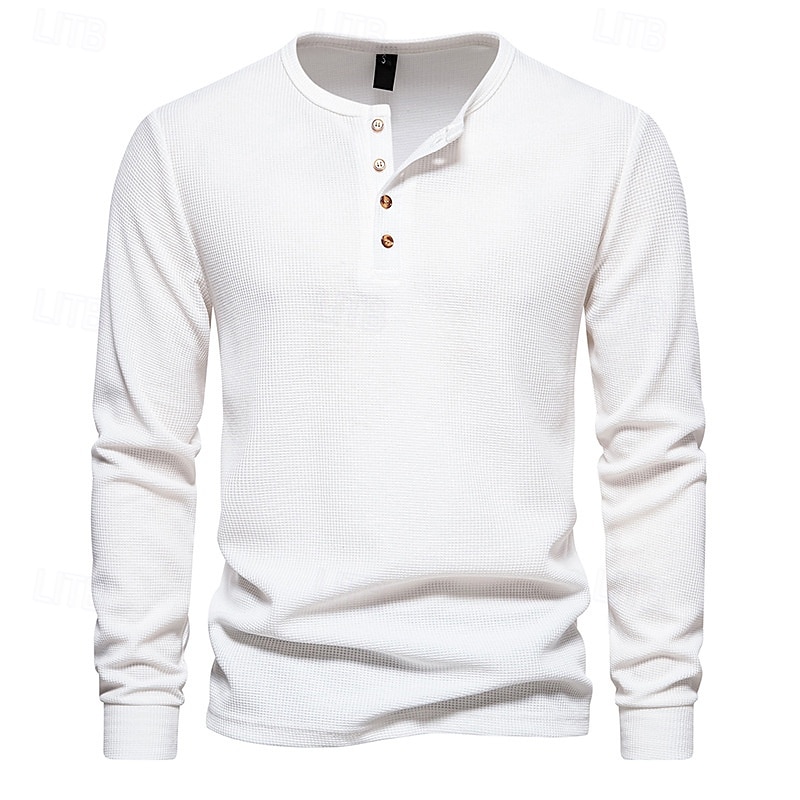 Hombre Camiseta con botones Camiseta Henley Shirt Tee Manga Larga Henley Primavera & Otoño Plano Moda Design Básico Vacaciones Calle Noche Negro Blanco Gris oscuro Camiseta superior para hombre 2025 - $10.39 –P2