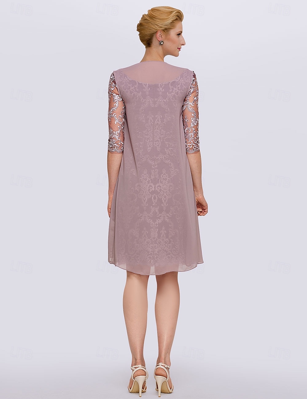 Two Piece Sheath Mother of the Bride Dress Elegant Jewel Neck Knee Length Chiffon Lace Half Sleeve Wrap Included Jacket Dresses with Lace free custom size 2025 - $168.99 –P2